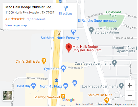 Location of Mac Haik Chrysler Dodge Jeep Ram in Houston TX